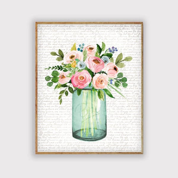 Spring Flowers in Jar Art Print, Easter Art Printable, Spring Art, Rustic Farmhouse Spring Art Print, INSTANT DOWNLOAD