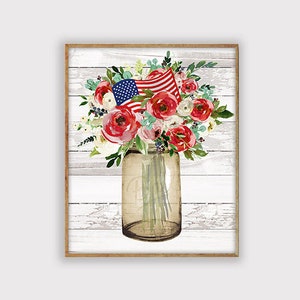 Rustic Fourth of July Floral Vase Art Print, Summer Printable, 4th of July Printable, Printable Art, INSTANT DOWNLOAD