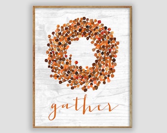Autumn Farmhouse Wreath Print, Fall Wreath Printable, Printable Art, Fall Art, Autumn Art Print