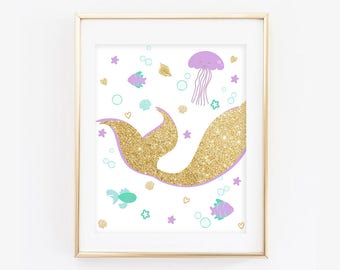 Mermaid Print, Mermaid Printable, Mermaid Party Decor, Mermaid Birthday Decor, Mermaid Art, Mermaid Wall Art