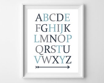 ABC's Alphabet Print Blue and Gray Arrow Baby Boy Nursery Decor Print