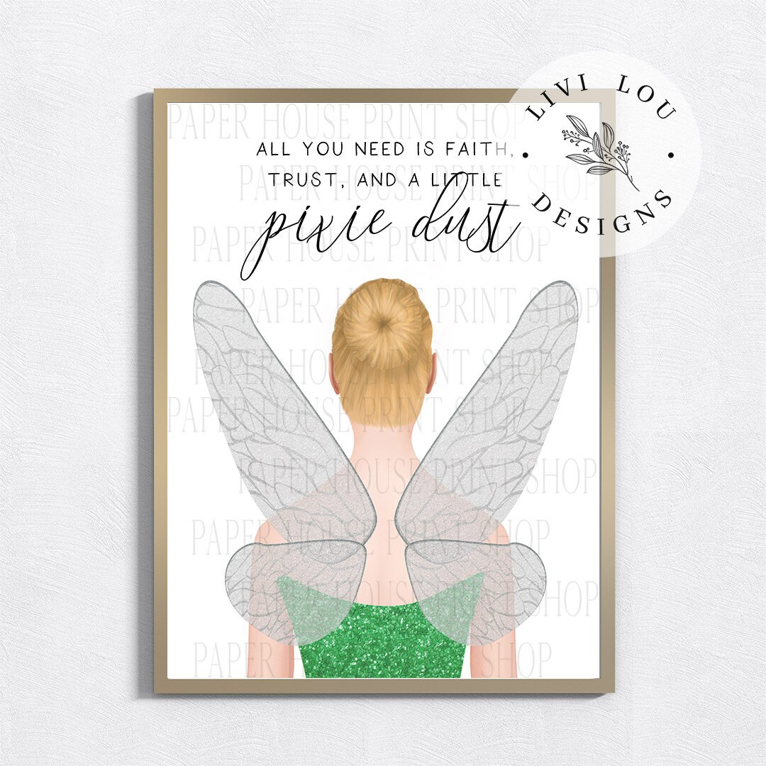 Tinker Bell Pixie Dust Princess Art Print, Kid's Art Printed and Shipped, Tinkerbell Girl's Room Art Prints, Frame Not Included