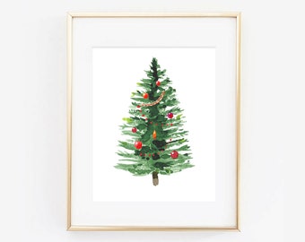 Watercolor Christmas Tree Holiday Digital Printable Art Print