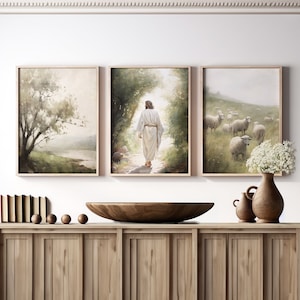Conjunto de tres láminas de arte cristiano con vegetación imprimible digital, descarga instantánea