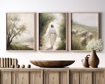 DIGITAL Printable Christian Greenery Set of Three Christ Art Prints Instant Download