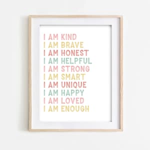 Girl's Affirmations Art Print - Printed and Shipped, Boys's Room Art Prints, Frame Not Included