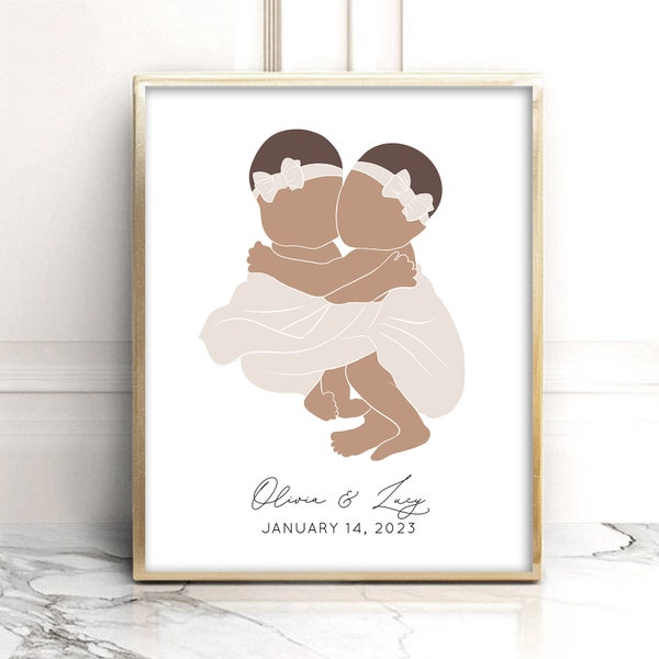 Twin Girls Angel Baby Custom Illustration, Infant loss gift, Loss Mom Gift, Custom Baby Boy Gift, Stillborn Gift, Child Loss