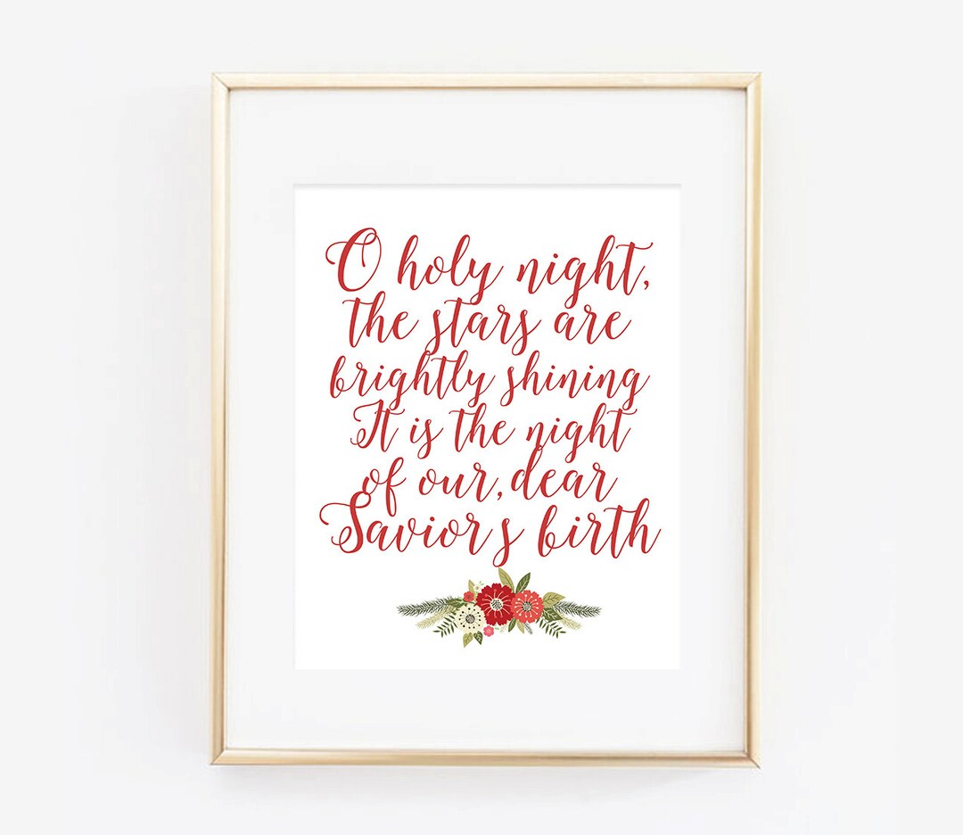 Oh Holy Night Lyrics Floral Digital Printable Christmas - Etsy