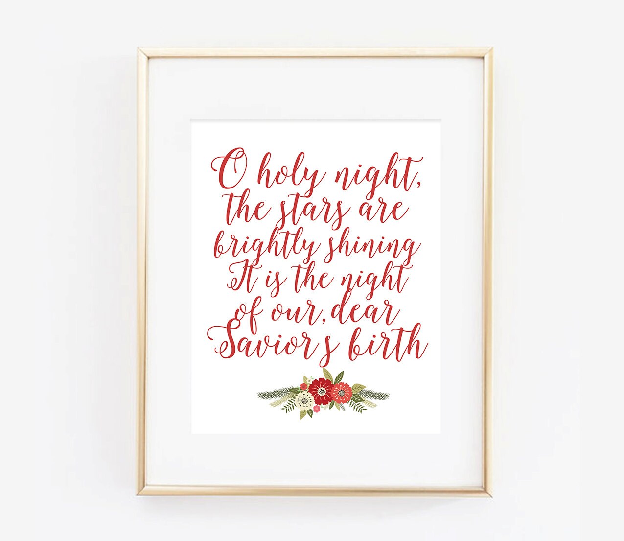 Oh Holy Night Lyrics Floral Digital Printable Christmas | Etsy