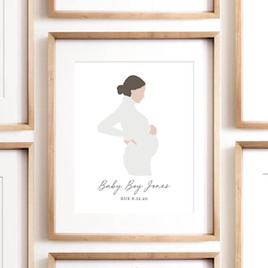 Custom Pregnant Mom Illustration, Expecting Nursery Decor, Baby Shower Gift, Baby boy Gift, Baby Girl Giift