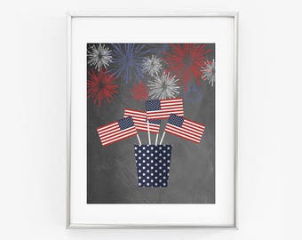 Fourth of July Flag Printable Art, Patriotic Print, American Flag Print, Digital Download