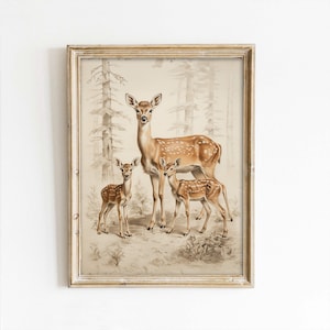 Vintage Mama Rena Com Dois Bebês Esboço Antigo Inverno Natal Art Print Poster