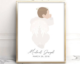 Angel Baby Custom Boy Illustration, Infant loss gift, Loss Mom Gift, Custom Baby Boy Gift, Stillborn Gift, Child Loss