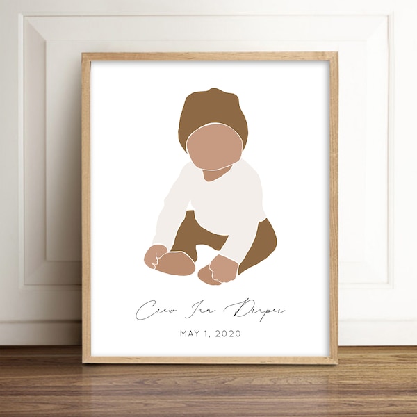 Custom Baby Boy Illustration, Baby Boy Nursery Decor, Baby Gift, Custom Baby Boy Gift