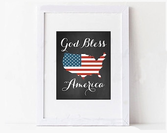God Bless America 4th of July Memorial Day Digital Printable Art