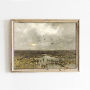 PRINTED Birds Above the Marsh Vintage Landscape Painting Art Print | Vintage Antique Country Art Print