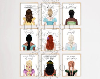 Princess Art Print Set, Girl&#39;s Room Art Prints