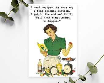 Funny Retro Woman Recipes Friend Birthday Humor Greeting Card, Folded Card, 4x6