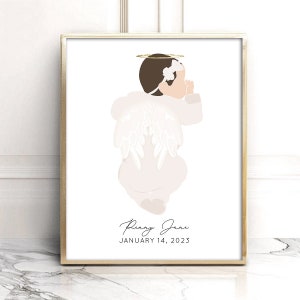 Ilustração personalizada de bebê anjo, presente para perda de bebê, presente para mãe perdida, presente personalizado para menina, presente para natimorto, perda de criança