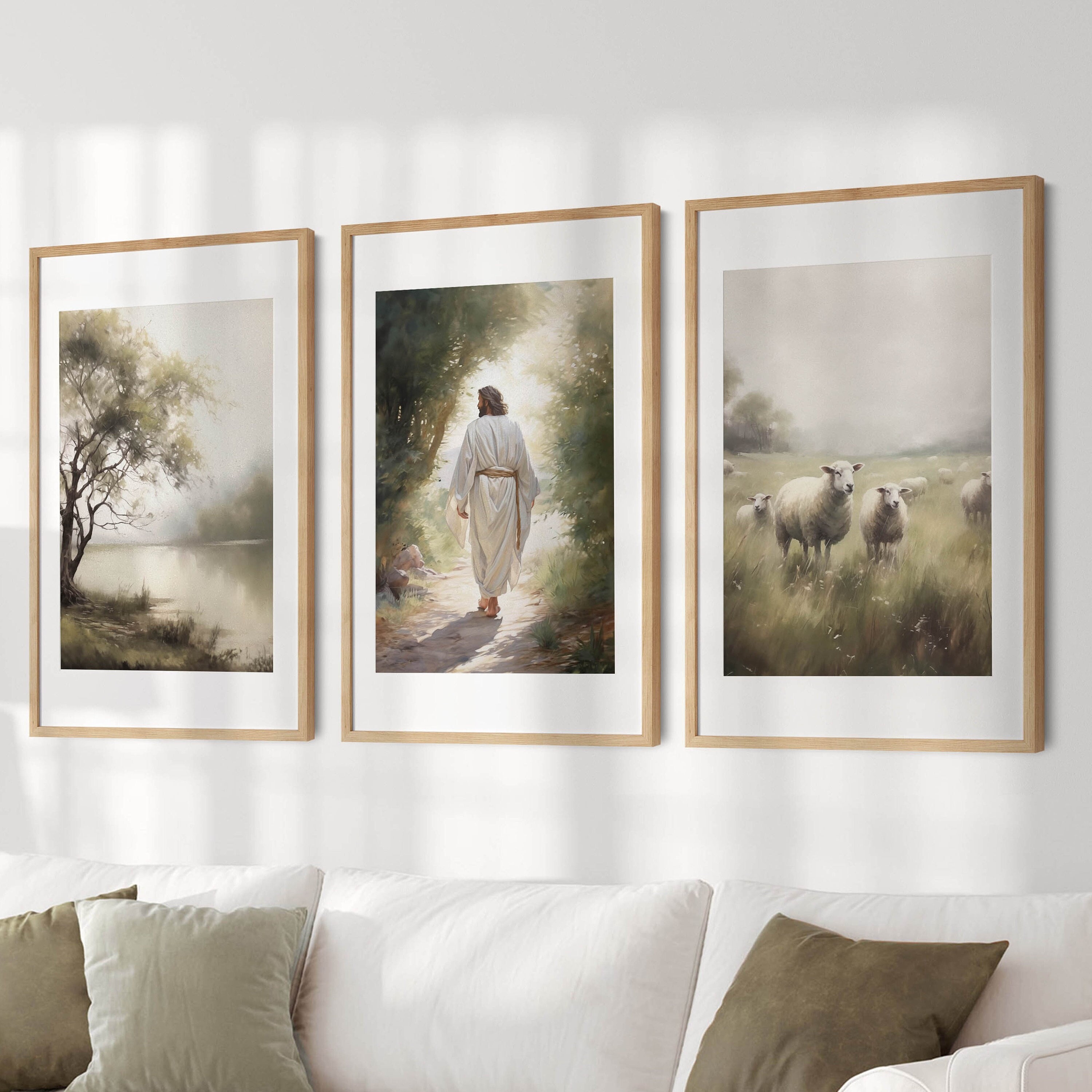 PRINTED Lds Set of Three Christ & Sheep Landscape Painting Prints , Lds Family Art, Living Christ LDS Set, Frame NOT included