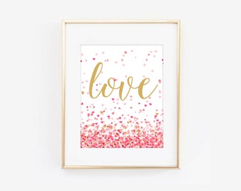 Valentines Day Love Heart Confetti Digital Printable Valentines Day Art Print