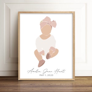 Custom Baby Girl Illustration, Baby Girl Nursery Decor, Baby Shower Gift, Baby Girl Gift