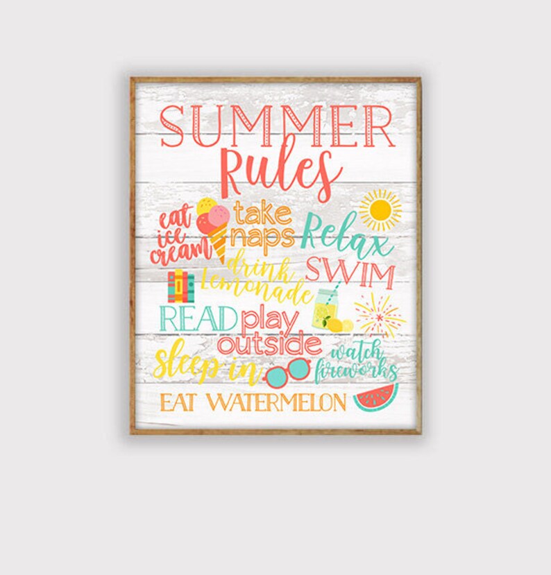 Summer Rules Art Print, Summer Printable, Pool Printable, Printable Art, INSTANT DOWNLOAD image 1