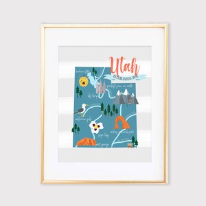 Utah Illustrated Map, Utah Fantasque Cartoon Map, Hand Drawn Map