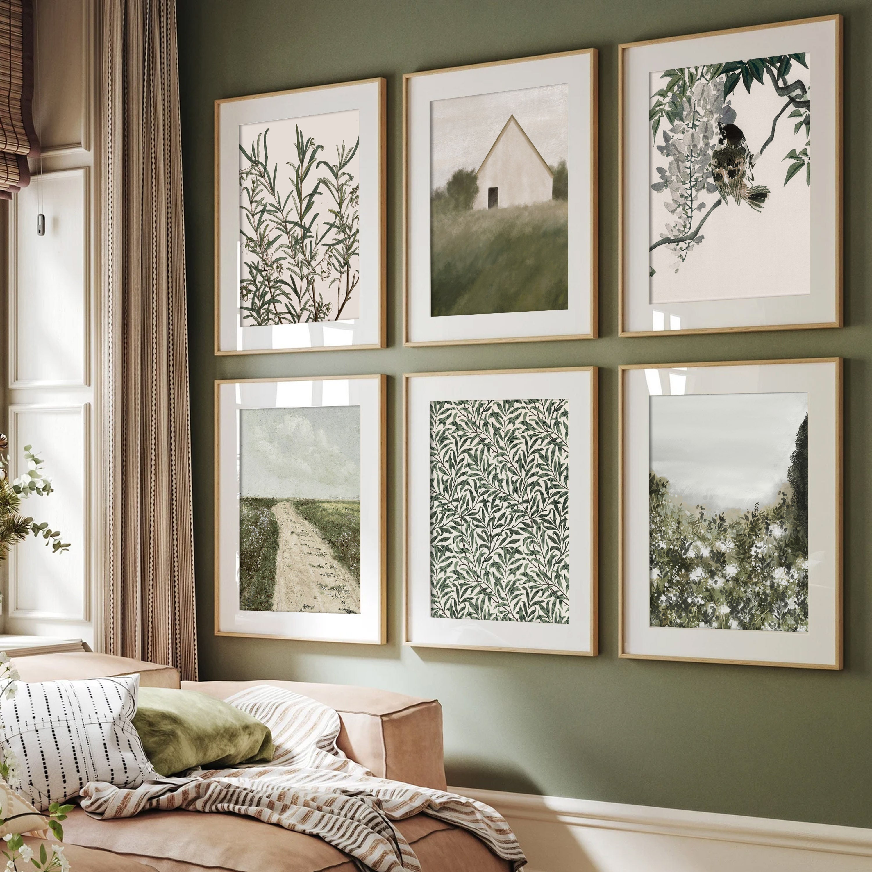 PRINTED Neutral Greenery Farm 6 Art Prints - Wall Art Print Set, Printed and shipped