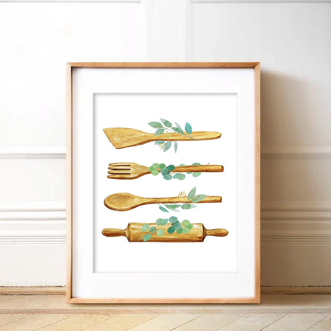 Utensils Kitchen & Dining Art Print, Greenery Art Print, Home Decor PRINTABLE Art, Farmhouse Art