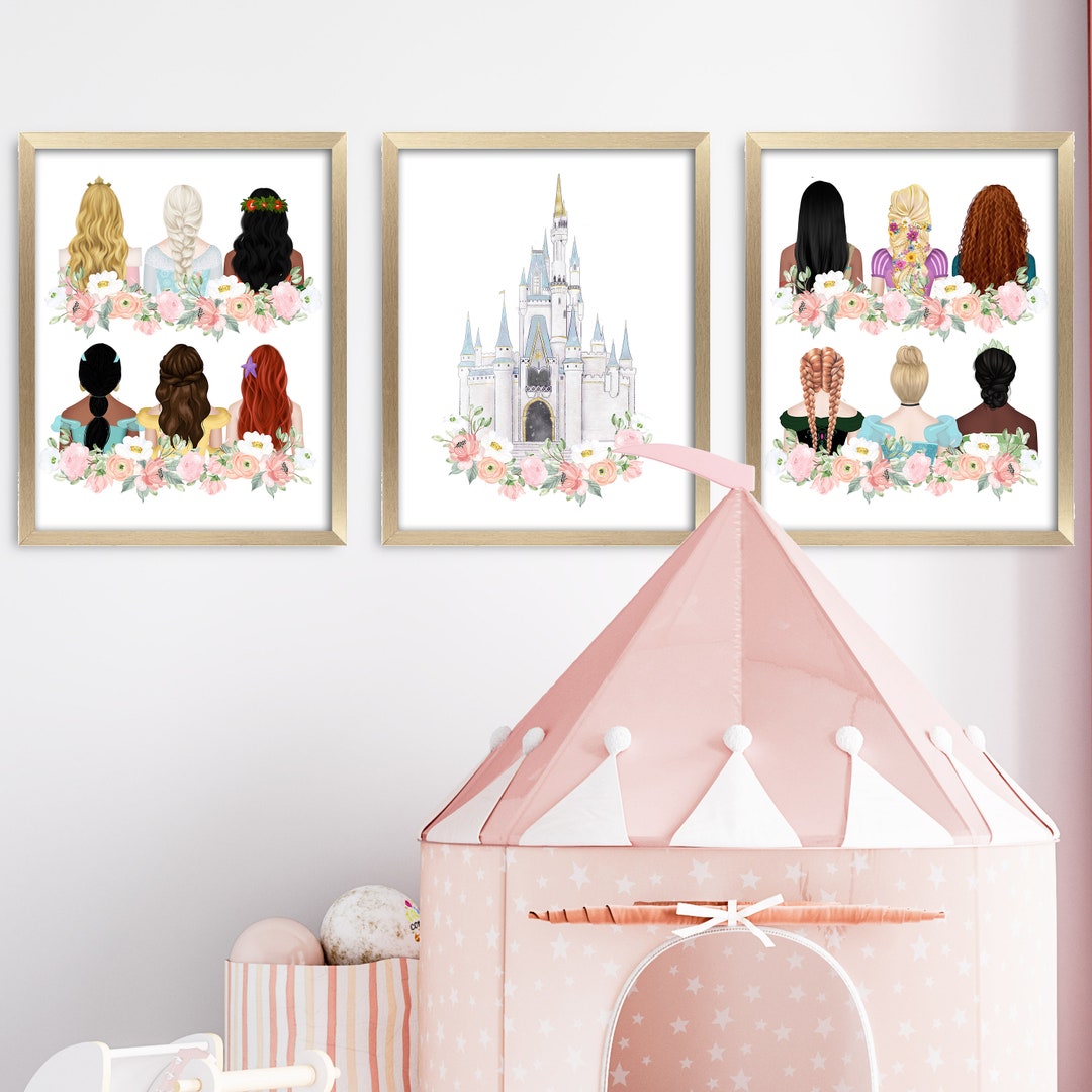 PRINTED Princess and Castle Art Prints - Set of 3 Prints, Wall Art ...