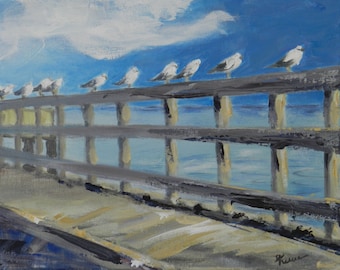 Gulls on the Pier Canvas Original 11x14