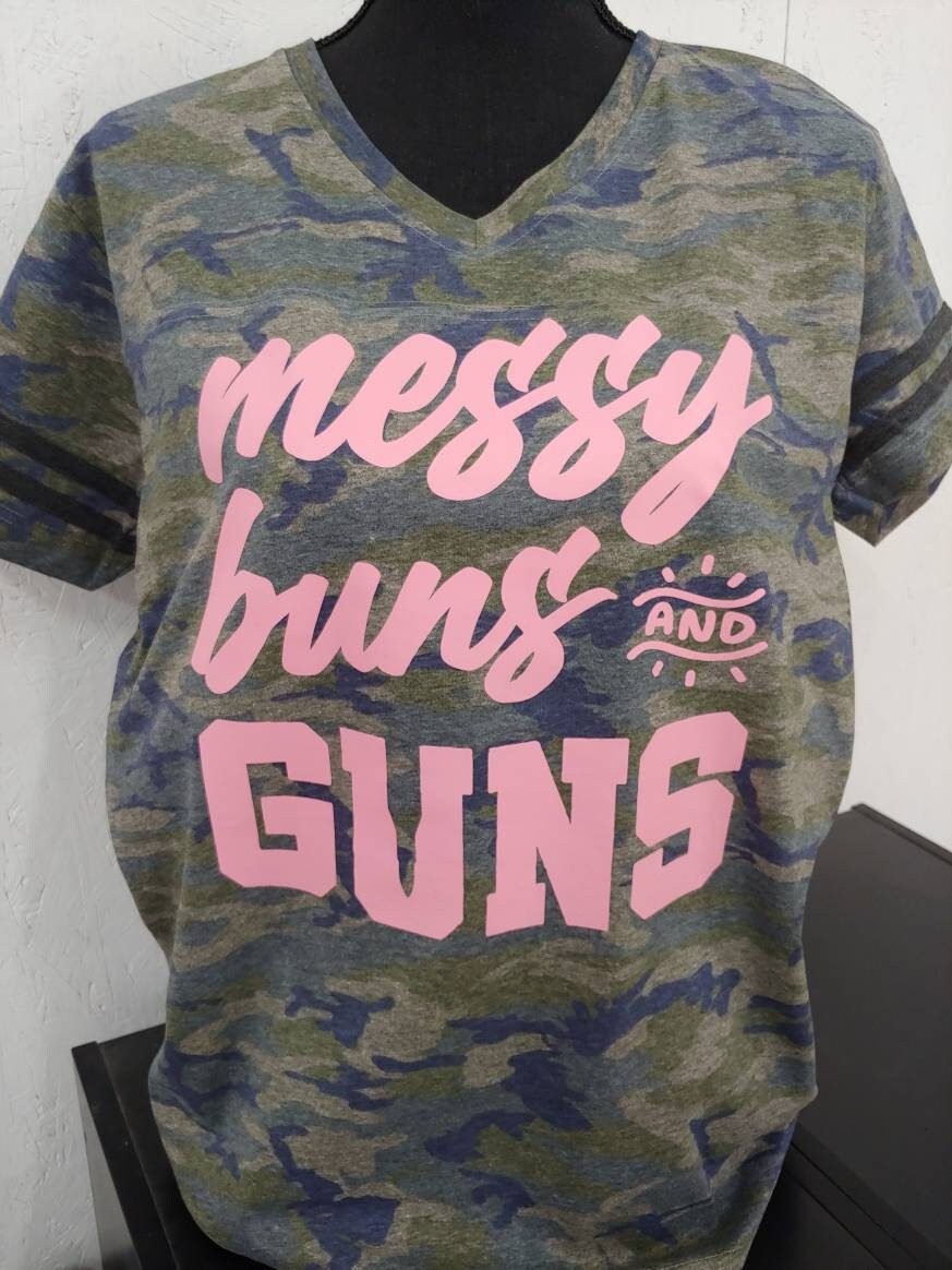 LAT Womens V Neck T Shirt Camo Pink 