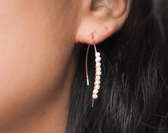 14K Gold Filled WIND Minimalist Earrings with Freshwater Pearl