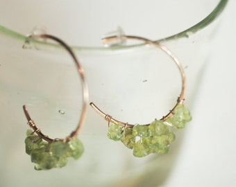 14K Gold Filled DRIP hoop Minimalist Earrings with PERIDOT