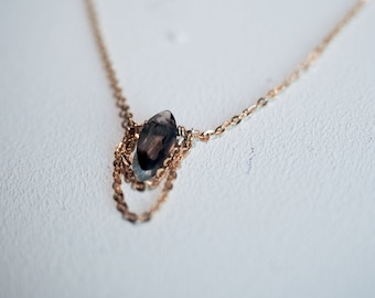 14K Gold Filled Dainty DRAPE Necklace with Marquise Smoky quartz