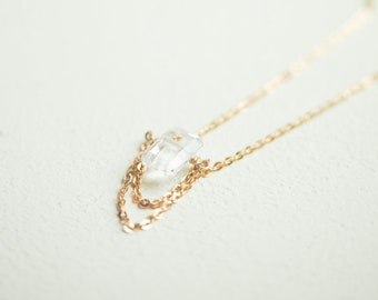 14K Gold Filled Dainty DRAPE Necklace with Baguette White Topaz