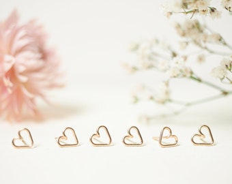 HEART shaped stud earrings - 14K Gold Filled or Silver Pair Wire Stud earrings - Handmade