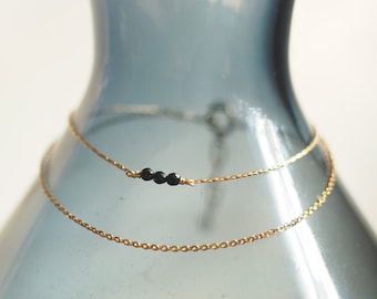 14K Gold Filled DAINTY DOUBLE Bracelet with Onyx