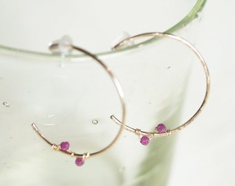 14K Gold Filled BUDS hoop Minimalist Earrings with Ruby