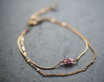 14K Gold Filled Double dainty bracelet with Gem