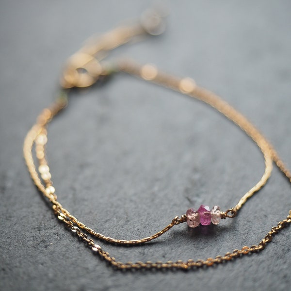 14K Gold Filled Double dainty bracelet with Gem