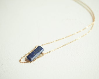 14K Gold Filled Dainty DRAPE Necklace with Baguette Lapis lazuli