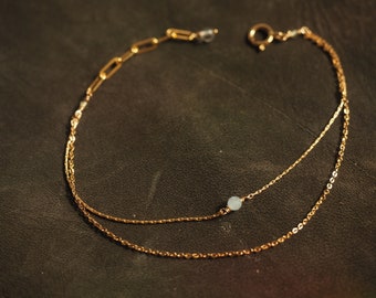 14K Gold Filled DAINTY DOUBLE Bracelet with Aquamarine