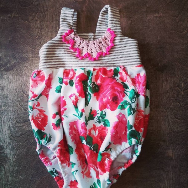 SALE!! Floral and Stripes Soft Knit Bubble Romper Sunsuit Baby/Toddler