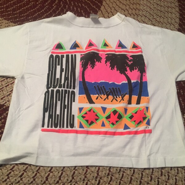 90s Ocean Pacific Xtreme air vintage t-shirt cropped beach skateboarding 80s skiing neon colorful awesome surf style shred thrasher htf