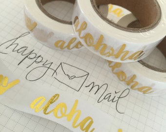 Aloha Washi Tape | Gold Foil | Hawaii Planner Tape | Kawaii Stationery | Bullet Journal Supplies