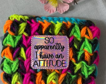 Crochet Coffee Cup Sleeve with Attitude Patch