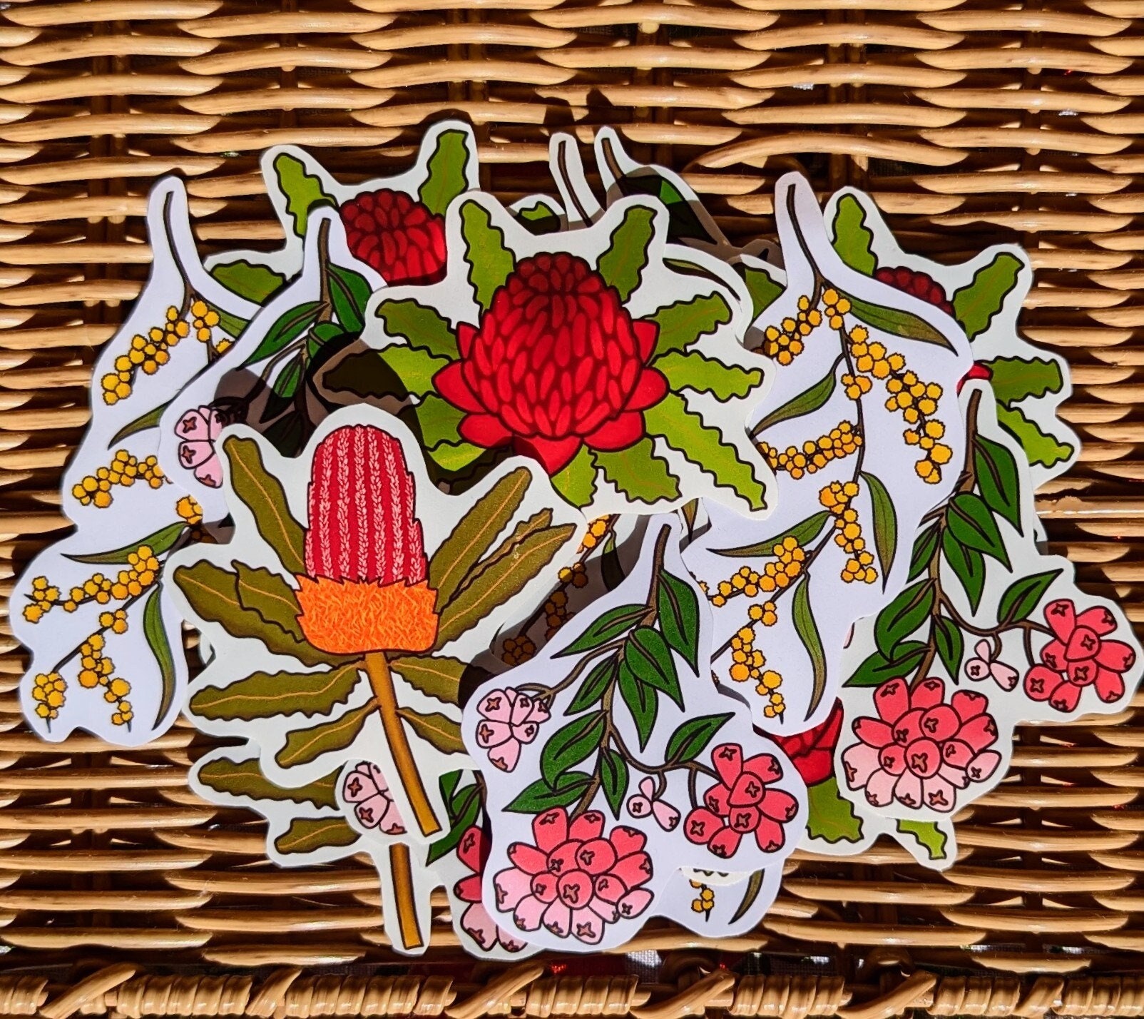 Native Australian Flowers Stickers/Decals - Lilly Pilly, Waratah, Wattle, Banksia