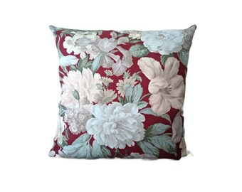 red english floral pillow cover - deep red floral cushion - red country floral pillow - red english country cushion